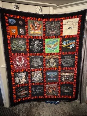 Harley-Davidson Black Quilt with Orange Flame Sashing